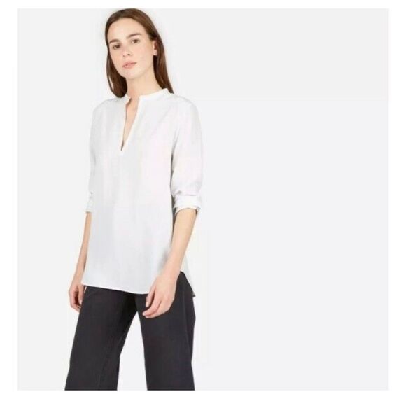 Everlane white/Gray Silk Split-neck Shirt Size 0 - Picture 1 of 5